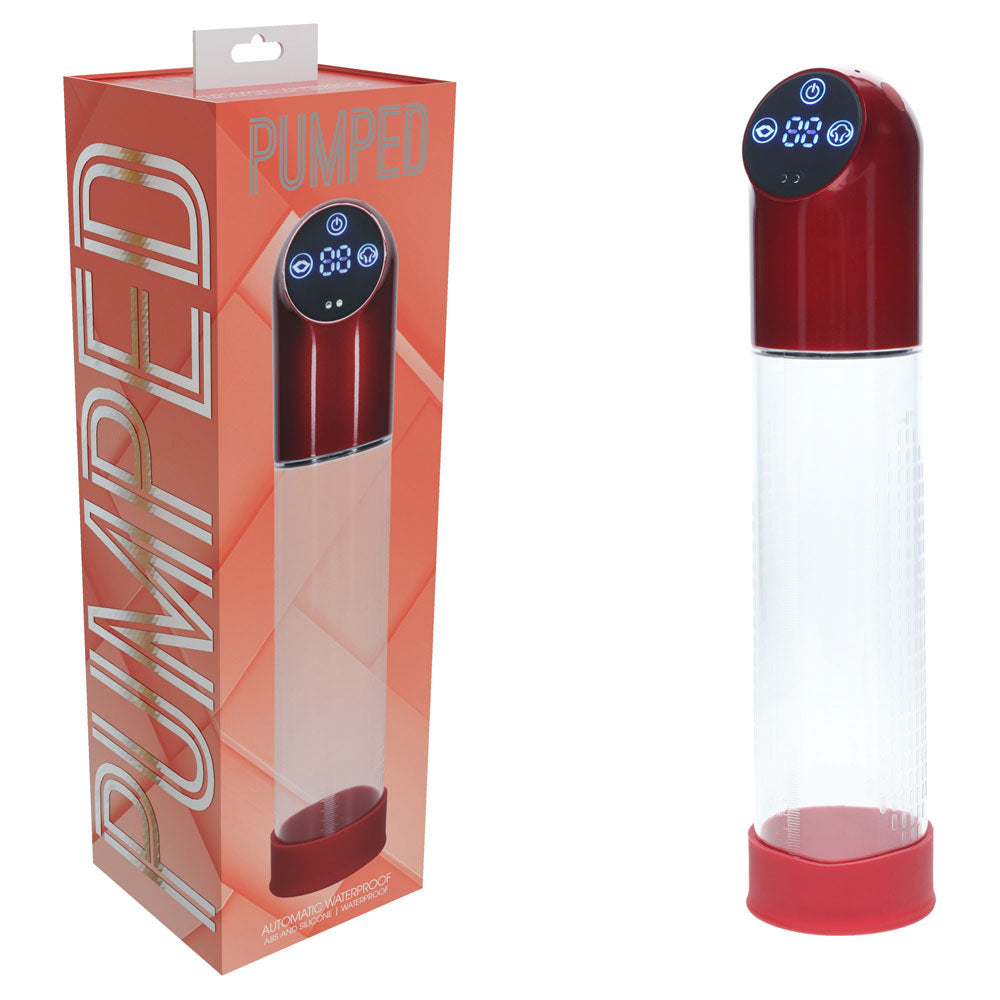 PUMPED Automatic Waterproof Pump - Metal Red - Red/Clear USB Rechargeable Automatic Penis Pump-PMP056MRD