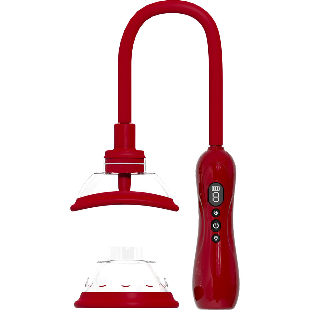 PUMPED Vulva & Breast Pump with Tongue Stimulator - Red - Red USB Rechargeable Ladies Pump Set - PMP070RED