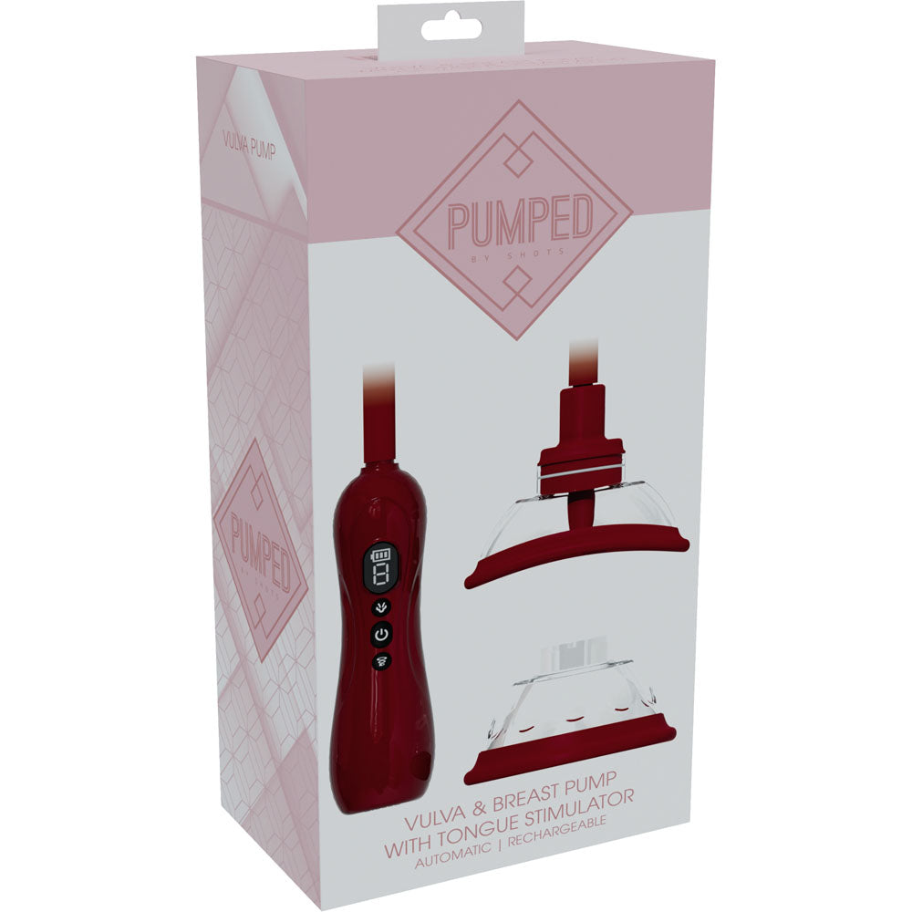 PUMPED Vulva & Breast Pump with Tongue Stimulator - Red - Red USB Rechargeable Ladies Pump Set - PMP070RED