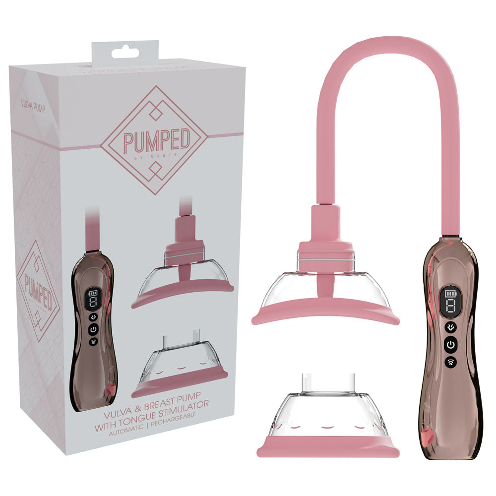 PUMPED Vulva & Breast Pump with Tongue Stimulator - Rose Gold - Rose Gold USB Rechargeable Ladies Pump Set - PMP070ROS