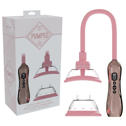PUMPED Vulva & Breast Pump with Tongue Stimulator - Rose Gold - Rose Gold USB Rechargeable Ladies Pump Set - PMP070ROS