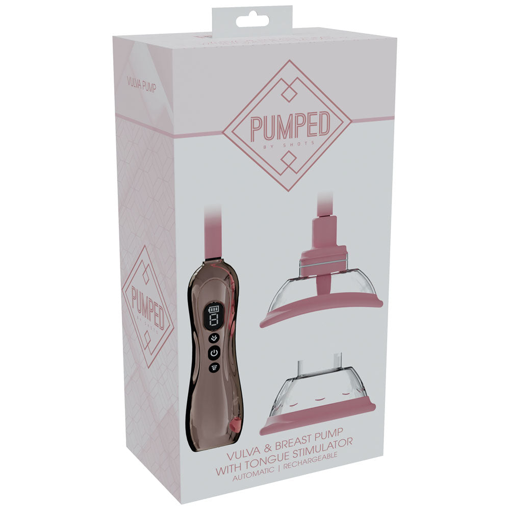 PUMPED Vulva & Breast Pump with Tongue Stimulator - Rose Gold - Rose Gold USB Rechargeable Ladies Pump Set - PMP070ROS