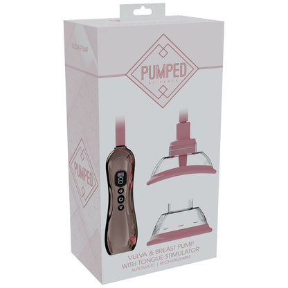 PUMPED Vulva & Breast Pump with Tongue Stimulator - Rose Gold - Rose Gold USB Rechargeable Ladies Pump Set - PMP070ROS