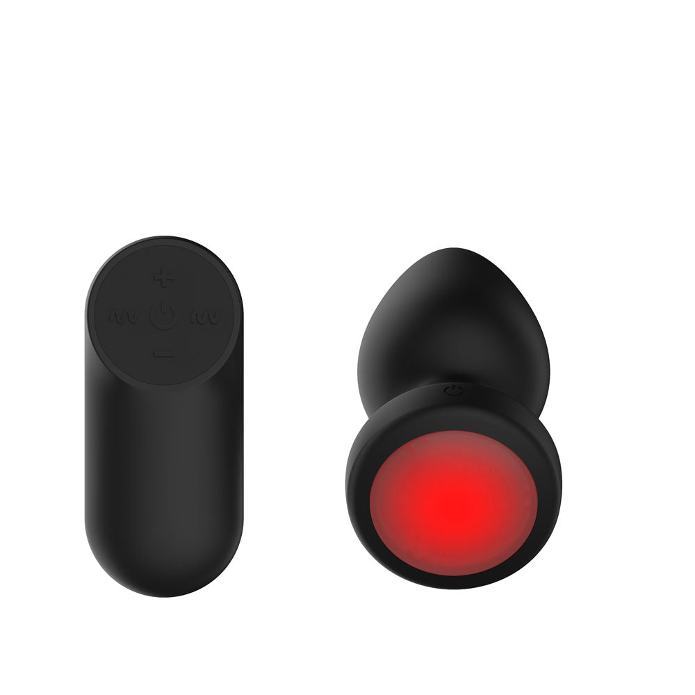 Passion Play Vibrating Butt Plug with LED Base - M - Black 10.4 cm USB Rechargeable Vibrating Butt Plug with LED Base and Wireless Remote - PP0016