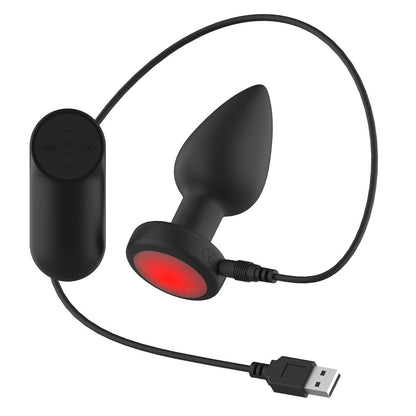 Passion Play Vibrating Butt Plug with LED Base - M - Black 10.4 cm USB Rechargeable Vibrating Butt Plug with LED Base and Wireless Remote - PP0016