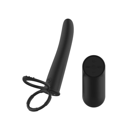 Passion Play Vibrating Double Penetrator with Remote - Black USB Rechargeable Vibrating Double Penetrator Cock Ring with Wireless Remote - PP0041