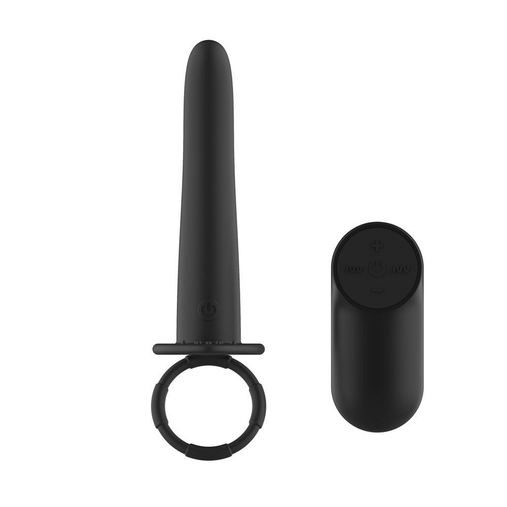 Passion Play Vibrating Double Penetrator with Remote - Black USB Rechargeable Vibrating Double Penetrator Cock Ring with Wireless Remote - PP0041