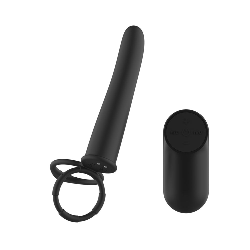 Passion Play Vibrating Double Penetrator with Remote - Black USB Rechargeable Vibrating Double Penetrator Cock Ring with Wireless Remote - PP0041