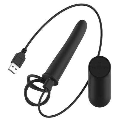 Passion Play Vibrating Double Penetrator with Remote - Black USB Rechargeable Vibrating Double Penetrator Cock Ring with Wireless Remote - PP0041