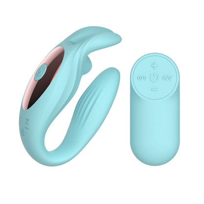 Passion Play Rabbit Couple Vibe with Remote Controller - Blue USB Rechargeable Couples Vibrator with Wireless Remote - PP0086