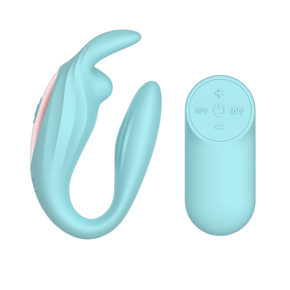 Passion Play Rabbit Couple Vibe with Remote Controller - Blue USB Rechargeable Couples Vibrator with Wireless Remote - PP0086