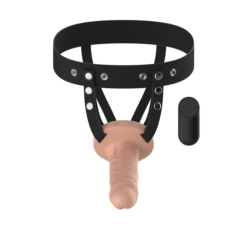 Passion Play Vibrating Realistic Hollow Strap-On - Flesh - Flesh 15.5 cm USB Rechargeable Vibrating Hollow Strap-On with Wireless Remote - PP0215