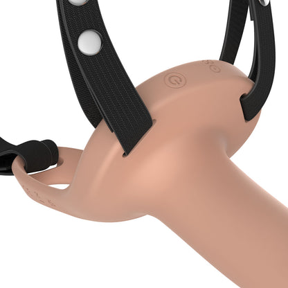 Passion Play Vibrating Smooth Hollow Strap-On - Flesh - Flesh 15.5 cm USB Rechargeable Vibrating Hollow Strap-On with Wireless Remote - PP0216