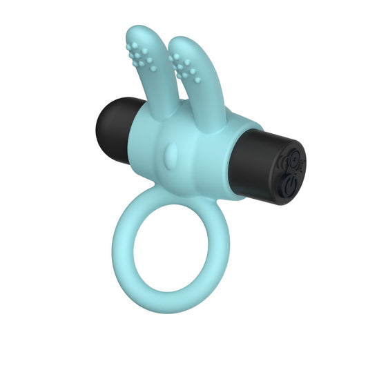 Passion Play Silicone Rabbit Vibrating Cockring - Blue - Blue USB Rechargeable Vibrating Penis Ring - PP0244