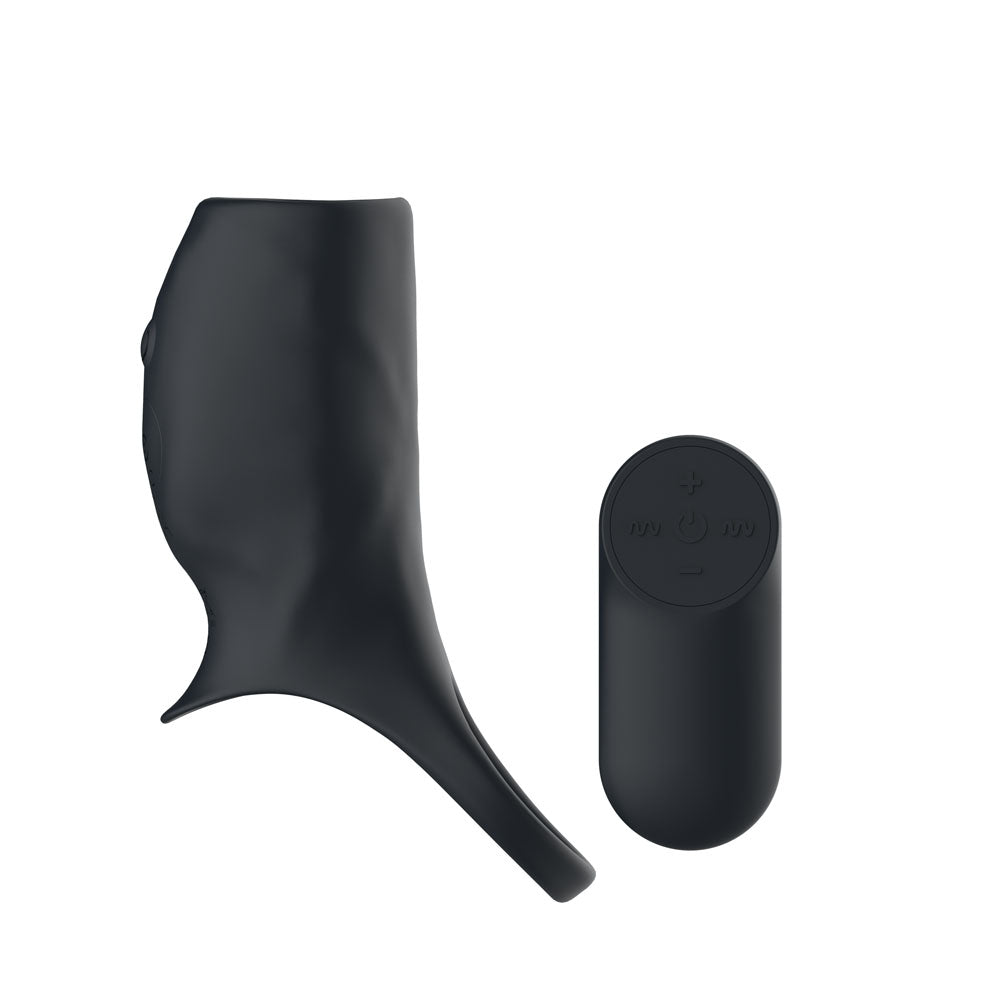 Passion Play Vibrating Cockring Sleeve - Black USB Rechargeable Vibrating Penis Sleeve with Wireless Remote - PP0259