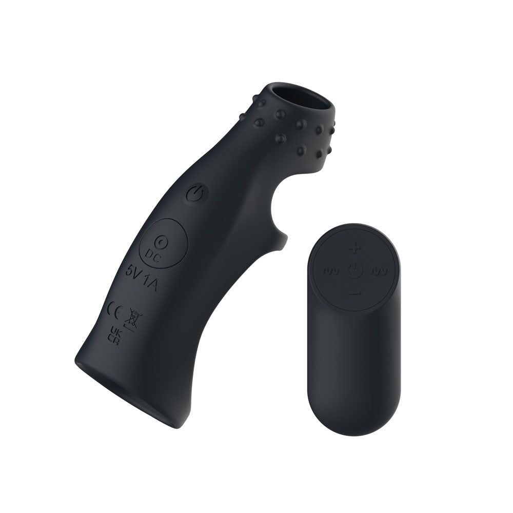 Passion Play Vibrating Cockring Sleeve - Black USB Rechargeable Vibrating Penis Sleeve with Wireless Remote - PP0260