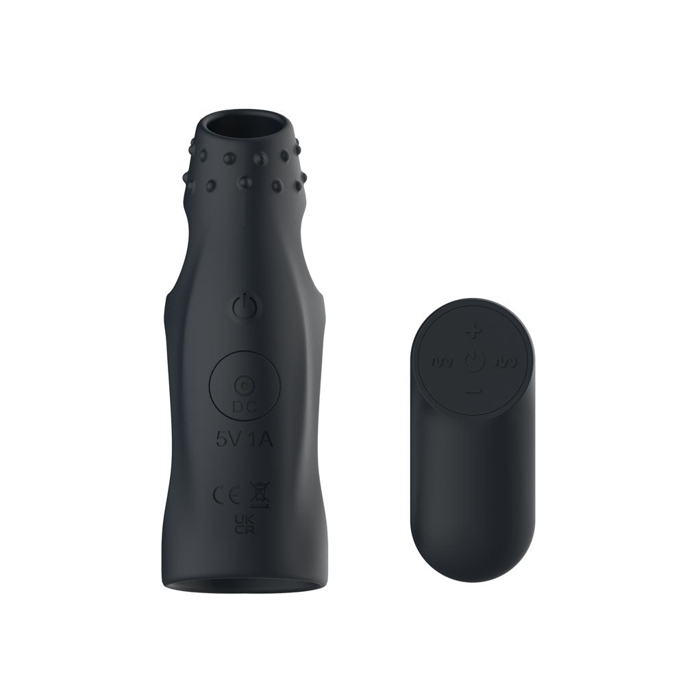 Passion Play Vibrating Cockring Sleeve - Black USB Rechargeable Vibrating Penis Sleeve with Wireless Remote - PP0260