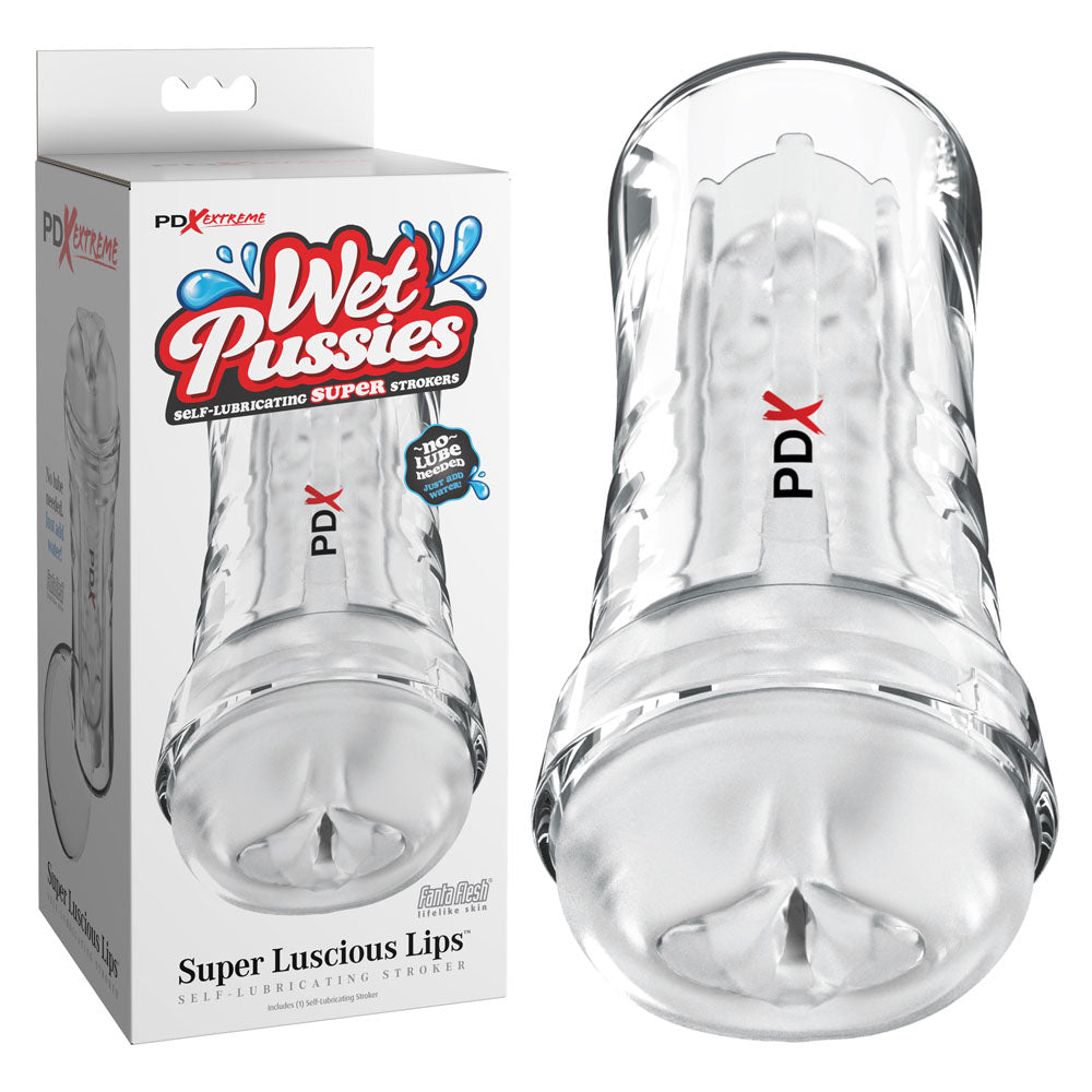 PDX Extreme Wet Pussies - Super Luscious Lips - Clear - Clear Self Lubricating Vagina Stroker - RD440-20