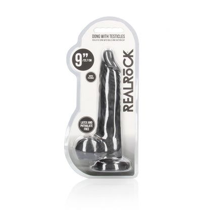 REALROCK 9 Realistic Dong with Balls - Black - Black 22.9 cm Dong - REA096BLK