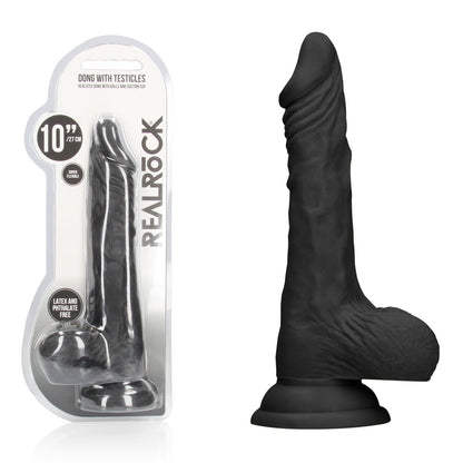 REALROCK 10 Realistic Dong with Balls - Black - Black 25.4 cm Dong - REA097BLK