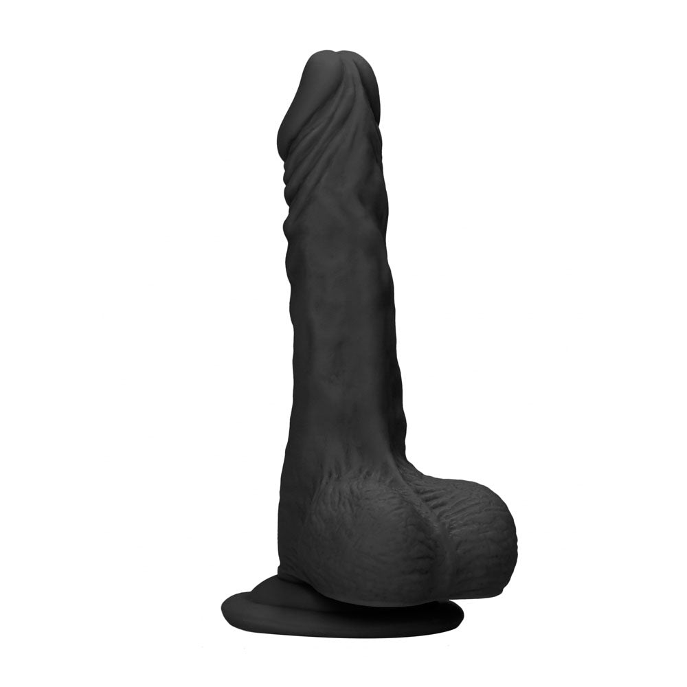 REALROCK 10 Realistic Dong with Balls - Black - Black 25.4 cm Dong - REA097BLK