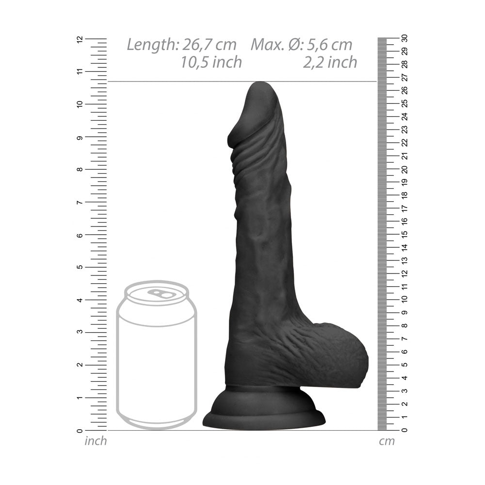 REALROCK 10 Realistic Dong with Balls - Black - Black 25.4 cm Dong - REA097BLK