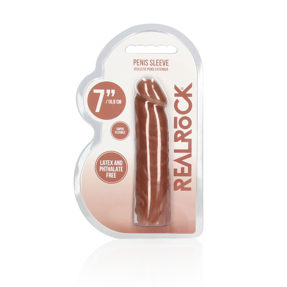 REALROCK 7 Penis Extender - Tan - Tan 17.8 cm Penis Extension Sleeve - REA104TAN