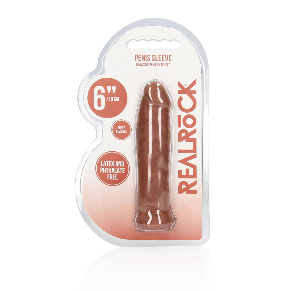 REALROCK 6 Realistic Penis Sleeve - Tan - Tan 15.2 cm Penis Extension Sleeve - REA105TAN
