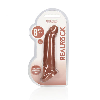 REALROCK 8 Realistic Penis Extender with Rings - Tan - Tan 20.3 cm Penis Extension Sleeve - REA106TAN