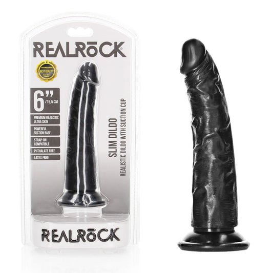REALROCK Realistic Slim Dildo - 15.5 cm - Black