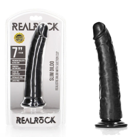 REALROCK Realistic Slim Dildo with Suction Cup - 18cm - Black