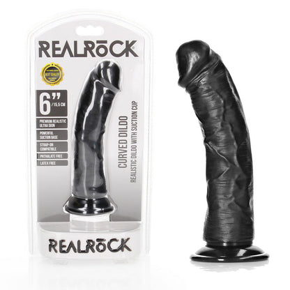 REALROCK Realistic Curved Dildo with Suction Cup - 15.5 cm - Black