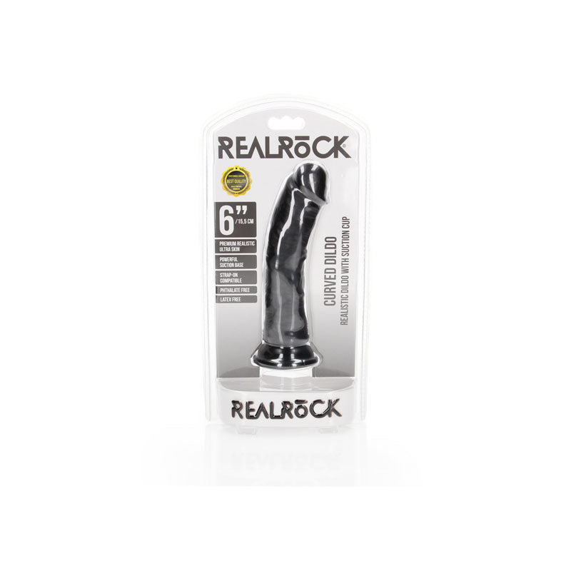 REALROCK Realistic Curved Dildo with Suction Cup - 15.5 cm - Black
