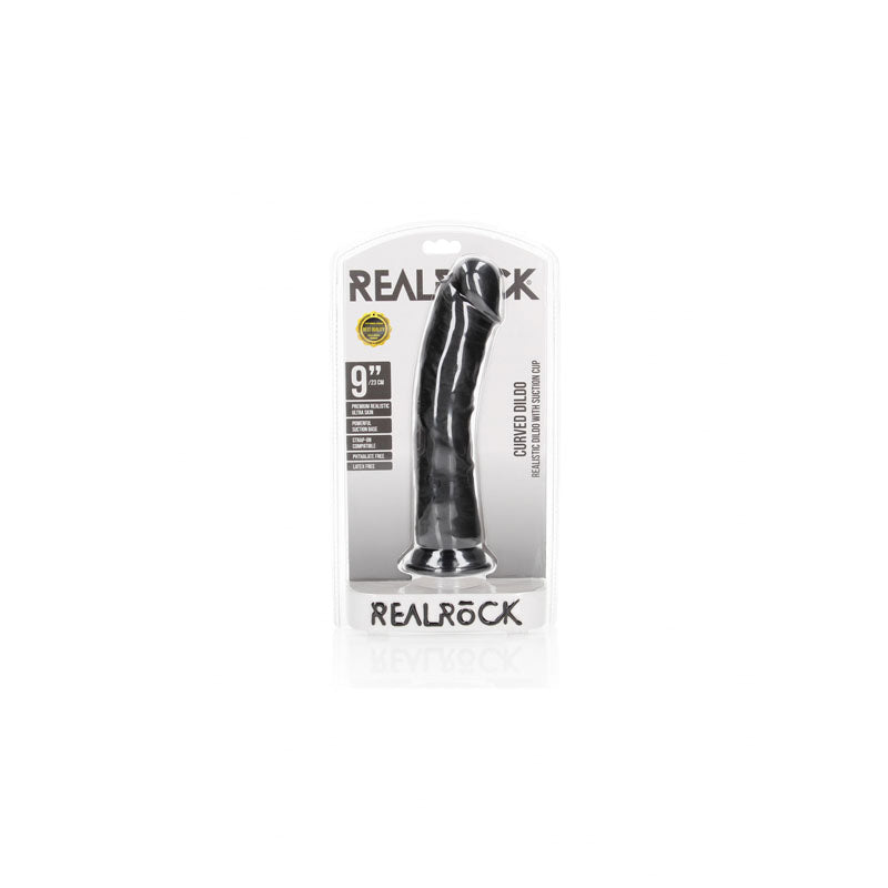 REALROCK Realistic Regular Curved Dildo with Suction Cup - 23 cm - Black 23 cm (9) Dong - REA119BLK
