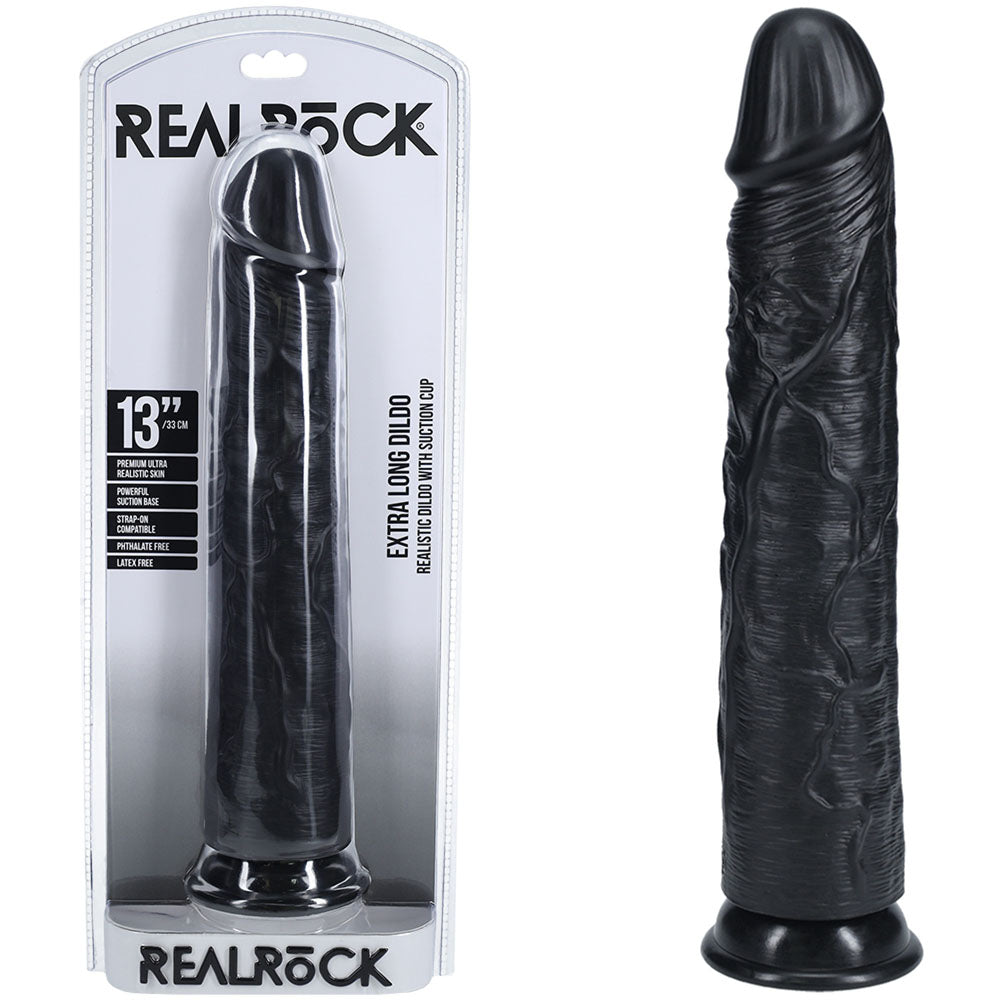REALROCK 33cm Extra Long Dildo - Black - Black 33 cm (13) Extra Long Dong - REA166BLK