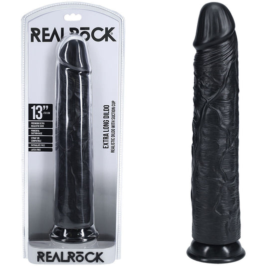 REALROCK 33cm Extra Long Dildo - Black - Black 33 cm (13) Extra Long Dong - REA166BLK