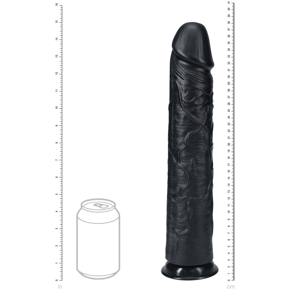 REALROCK 38cm Extra Long Dildo - Black - Black 38 cm (15) Extra Long Dong - REA168BLK