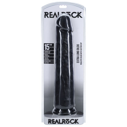 REALROCK 38cm Extra Long Dildo - Black - Black 38 cm (15) Extra Long Dong - REA168BLK