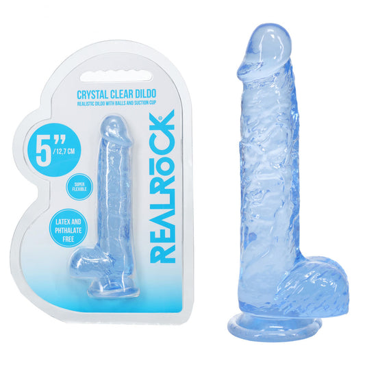 REALROCK 5 Crystal Clear Dildo with Balls - Blue - Clear Blue 14.7 cm Dong - REA208BLU