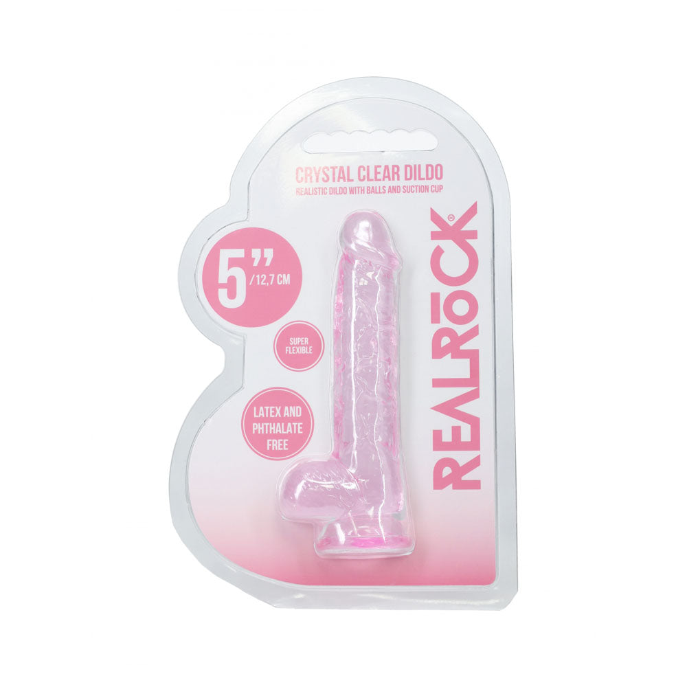 REALROCK 5 Crystal Clear Dildo with Balls - Pink - Clear Pink 14.7 cm Dong - REA208PNK