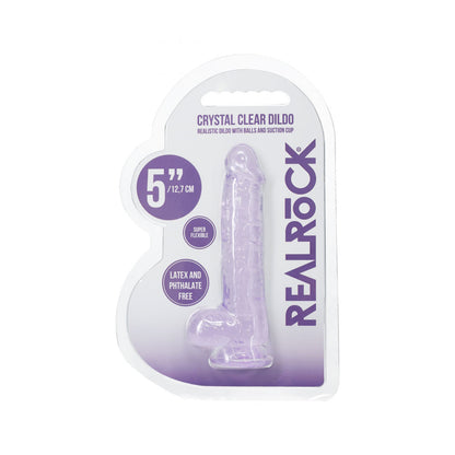 REALROCK 5 Crystal Clear Dildo with Balls - Purple - Clear Purple 14.7 cm Dong - REA208PUR