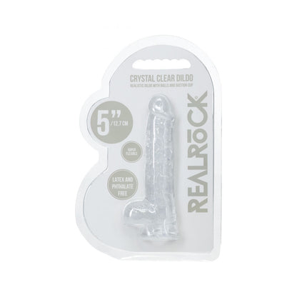 REALROCK 5 Crystal Clear Dildo with Balls - Clear - Clear 14.7 cm Dong - REA208TRA