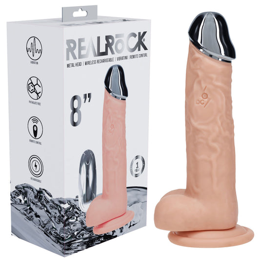 REALROCK Metal Head 8 Rechargeable Dildo - Flesh - Flesh 22 cm USB Rechargeable Vibrating Dildo with Metal Head and Wireless Remote - REA211FLE