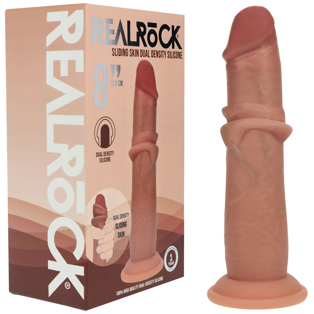 REALROCK Dual Density 8 Sliding Skin Silicone Dildo - Tan - Tan 20.5 cm Sliding Skin Dildo - REA226TAN