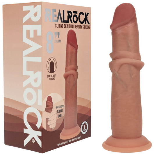 REALROCK Dual Density 8 Sliding Skin Silicone Dildo - Tan - Tan 20.5 cm Sliding Skin Dildo - REA226TAN