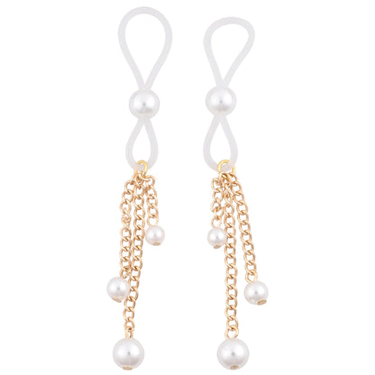 Sex & Mischief Pearl Nipple Ties - Gold/Pearl Nipple Restraints - Set of 2-SS09858