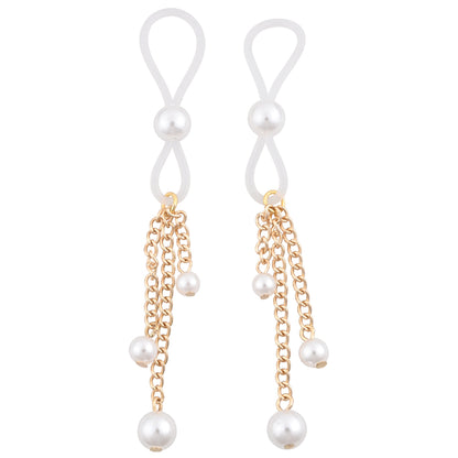 Sex & Mischief Pearl Nipple Ties - Gold/Pearl Nipple Restraints - Set of 2-SS09858