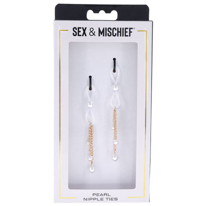 Sex & Mischief Pearl Nipple Ties - Gold/Pearl Nipple Restraints - Set of 2-SS09858