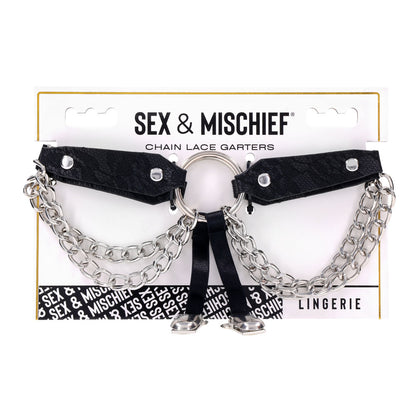 Sex & Mischief Chain Lace Garters - Black/Metal Garters-SS10110
