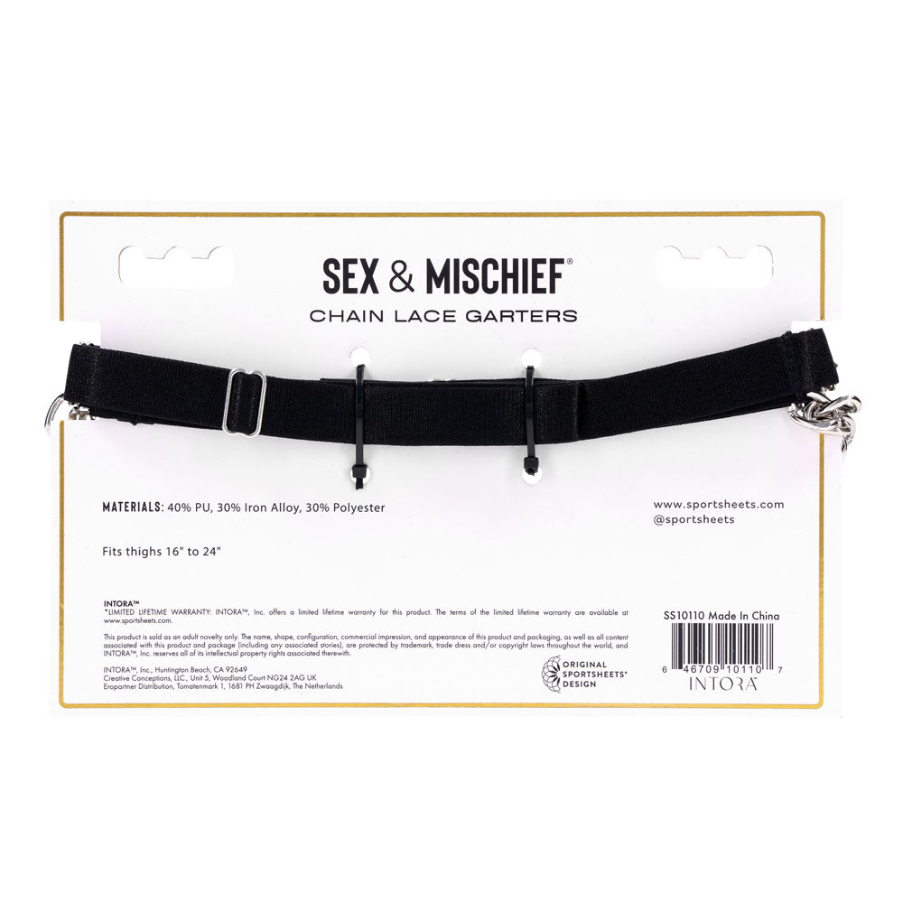 Sex & Mischief Chain Lace Garters - Black/Metal Garters-SS10110